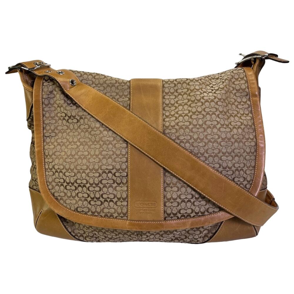 Coach Vintage Canvas Leather Messenger Crossbody Bag Flap Laptop Brown Tan Y2K